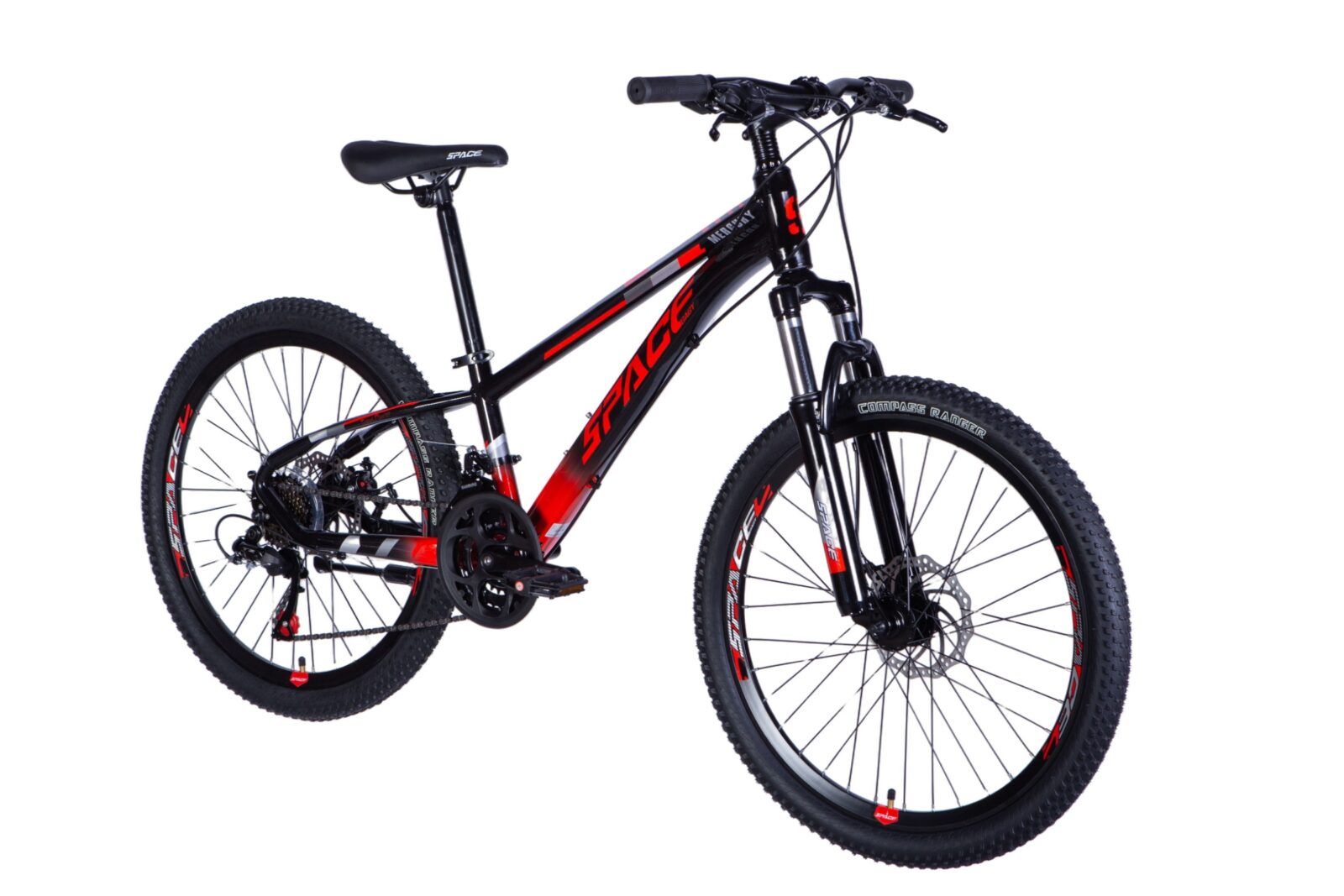 Fekete-piros mountain bike profilnézetből.