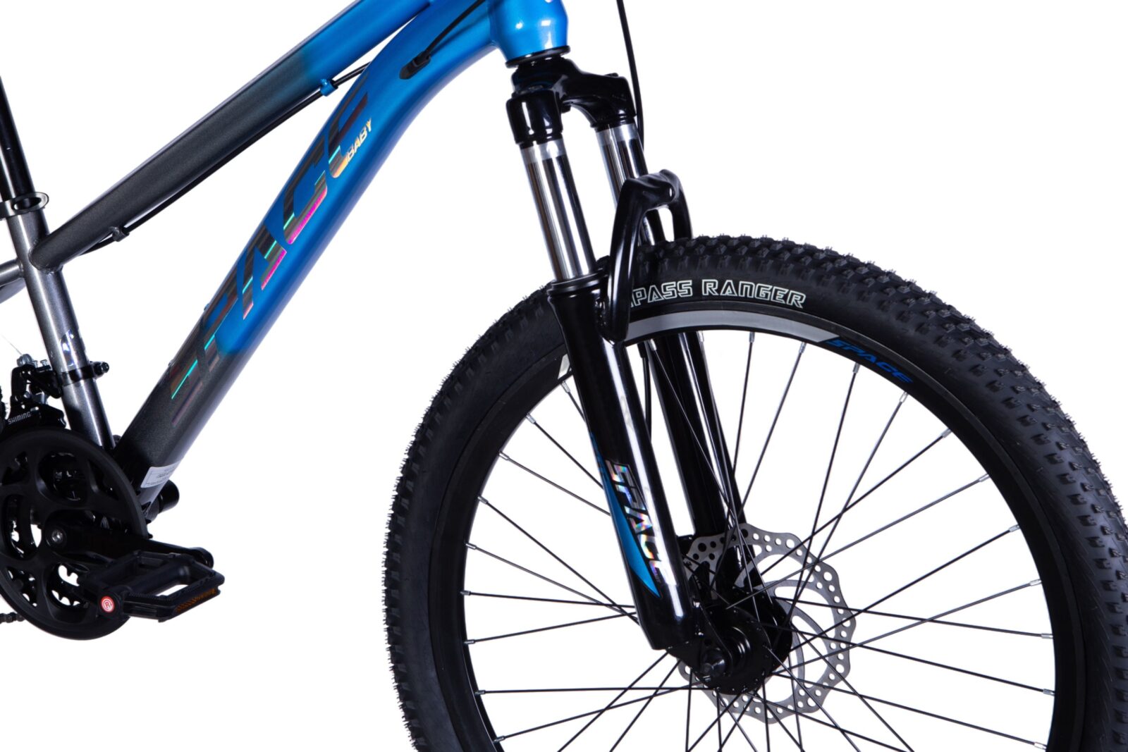 Kék mountain bike első részlete