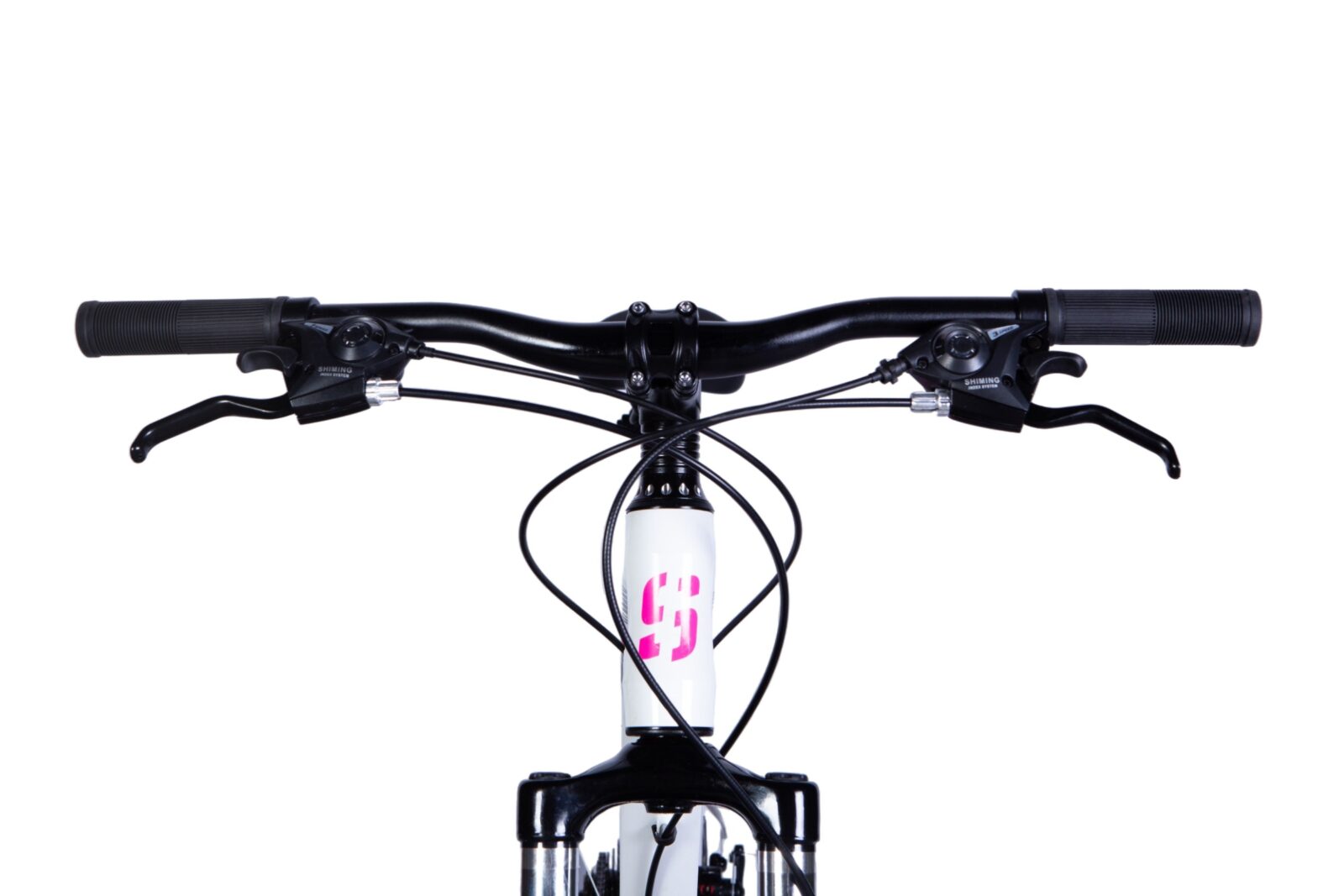 Kerékpárkormány fékekkel és bowdenekkel elölnézetből.