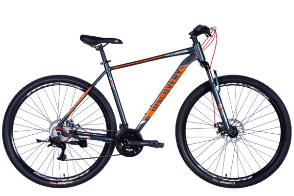 Férfi terepkerékpár fekete-narancssárga dizájnnal