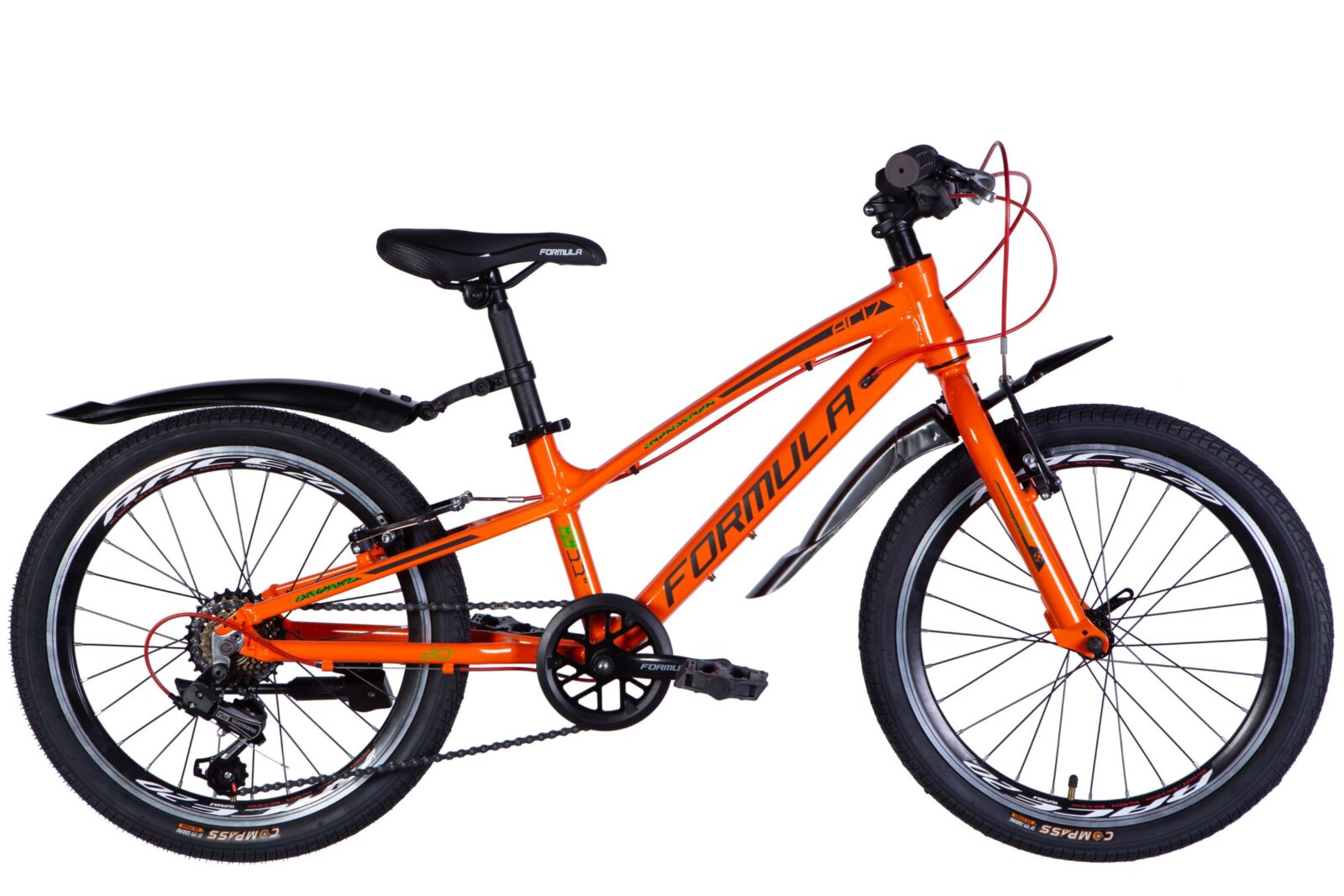 Narancssárga Formula gyermekkerékpár oldalsó nézetben.