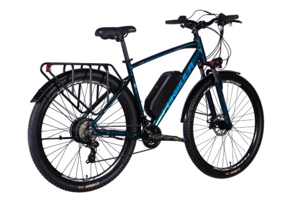 Kék elektromos kerékpár oldalnézetből