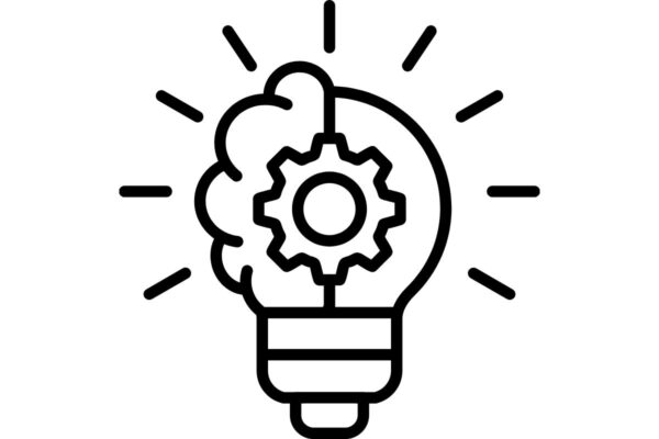 Agy és fogaskerék ikon villanykörte belsejében.