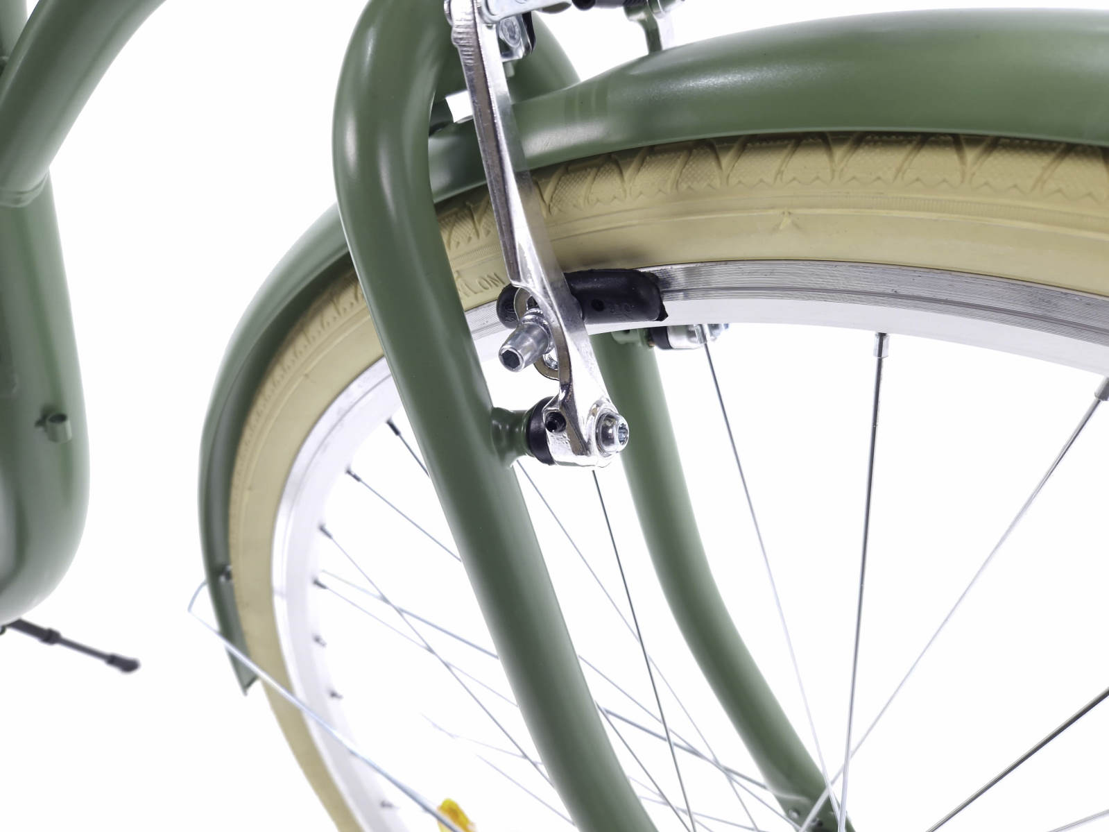 Zöld kerékpár első kerék közelnézetben