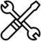 Csavarhúzó és villáskulcs keresztezett ikon.