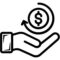Kéz, visszatérő pénzjel szimbólummal.