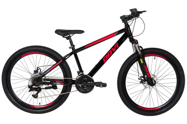 bicicleta copii davi terrano 24", 130 160 cm, 21 viteze, negru/rosu