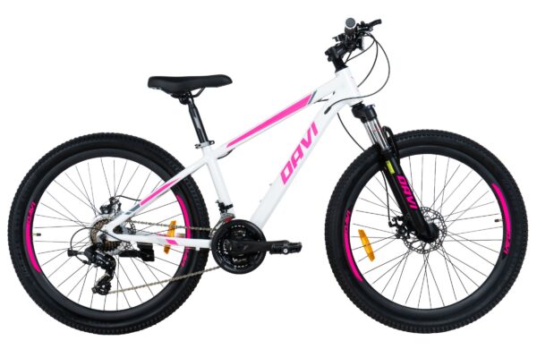 davi bella alumínium mtb kerékpár, 27,5", 160 185 cm, 21 sebesség, fehér/rózsaszín (copy)