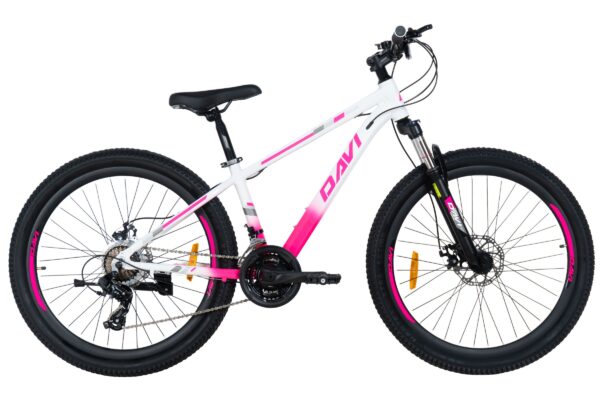 davi bella alumínium mtb kerékpár, 26", 145 170 cm, 21 sebesség, fehér/rózsaszín