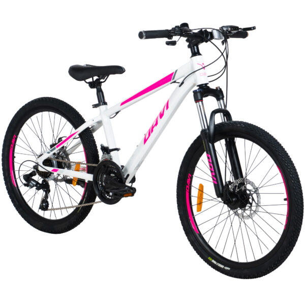 davi bella 24" gyermek kerékpár alumínium, 130 160 cm, 21 sebesség, fehér/rózsaszín