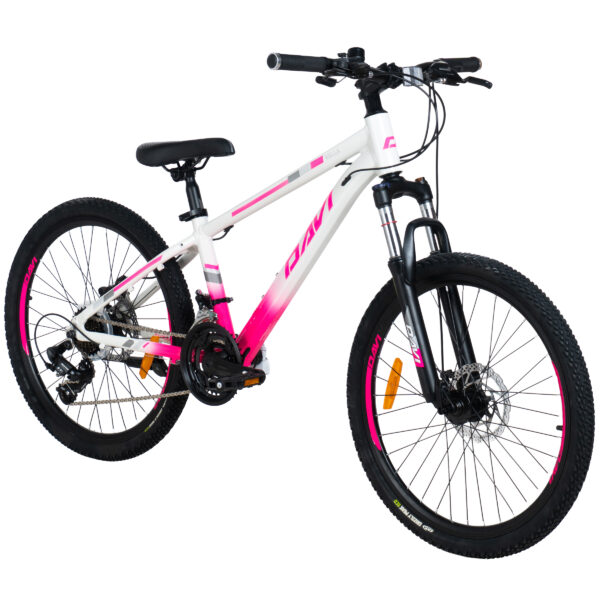 davi bella 24" gyermek kerékpár alumínium, 130 160 cm, 21 sebesség, rózsaszín/fehér