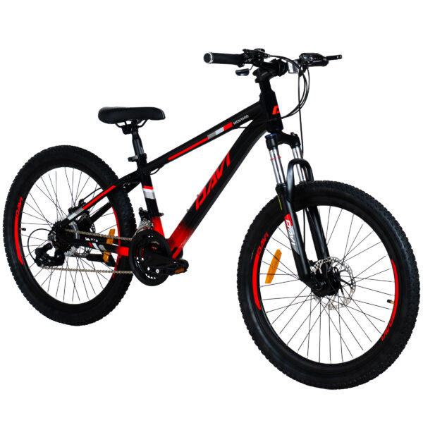 davi montaro 24" gyermek kerékpár alumínium, 130 160 cm, 21 sebesség, fekete/piros